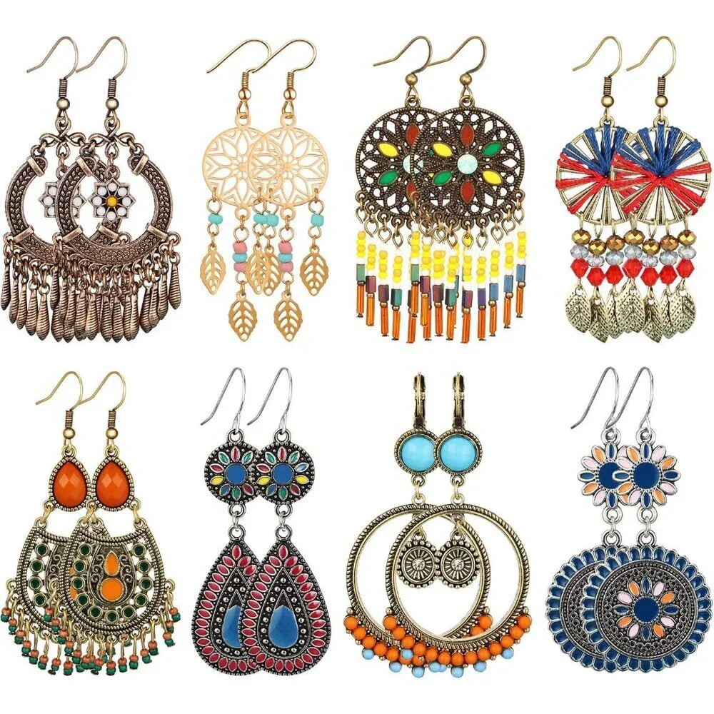 8 Pairs Boho Earrings for Women Vintage Dangle Drop Jewelry Gift Set - Picture 1 of 6